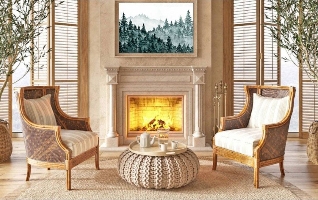 Tile Mural/Mosaic Ceramic Panel of a Watercolour Forest Mural - Wall Nature Art - Misty Woodland Wall Mural - Gloss Tiles -Tile Mosaic