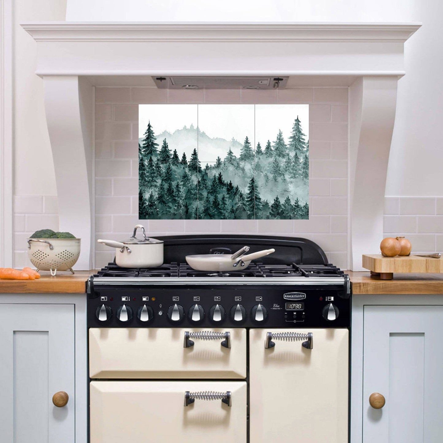 Tile Mural/Mosaic Ceramic Panel of a Watercolour Forest Mural - Wall Nature Art - Misty Woodland Wall Mural - Gloss Tiles -Tile Mosaic