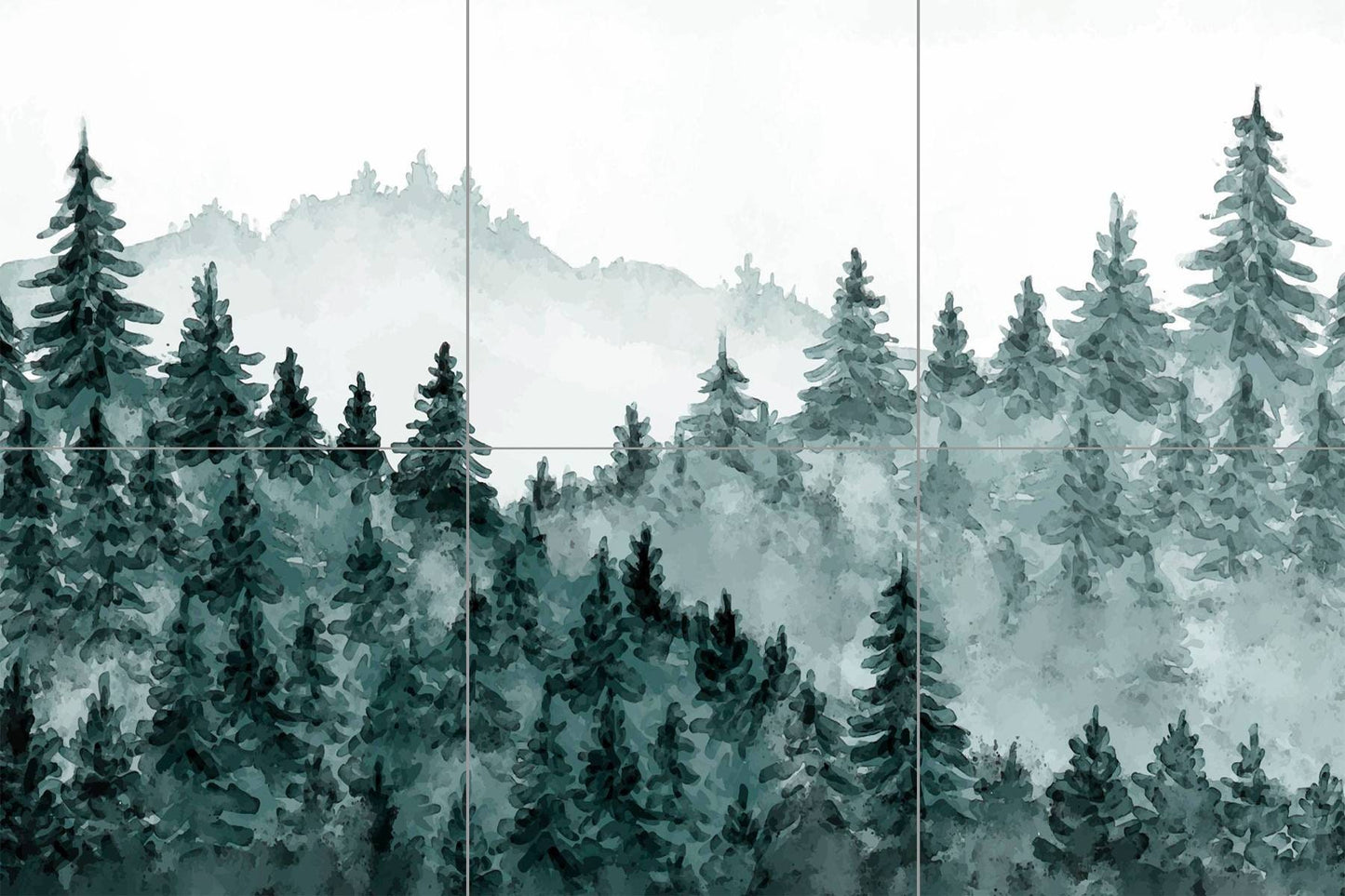 Tile Mural/Mosaic Ceramic Panel of a Watercolour Forest Mural - Wall Nature Art - Misty Woodland Wall Mural - Gloss Tiles -Tile Mosaic