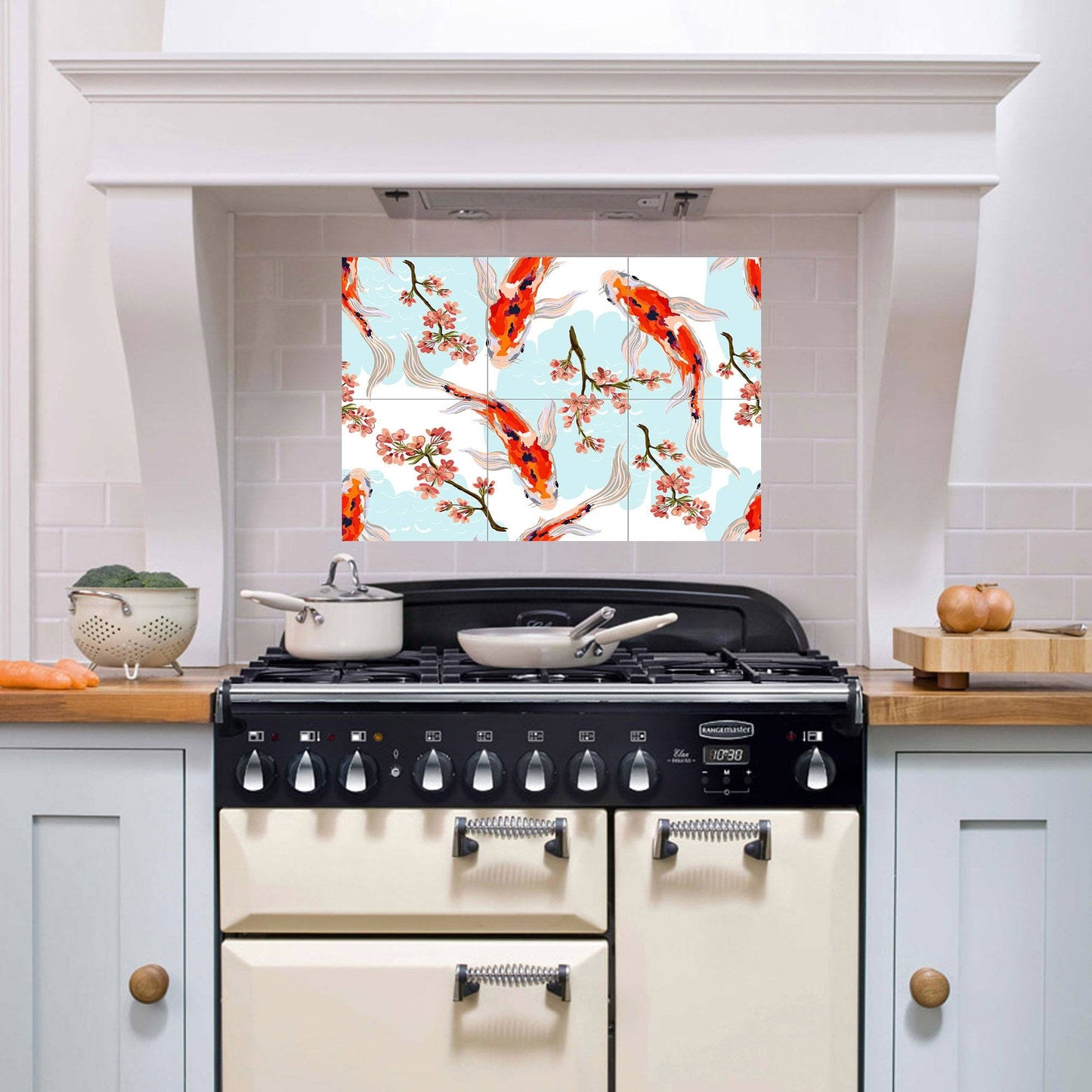 Tile Mural/Mosaic Ceramic Panel of a Japanese Koi Fish Pond Japan Painting - Wall Nature Art - Fish Tile Mural - Gloss Tiles - Tile Mosaic