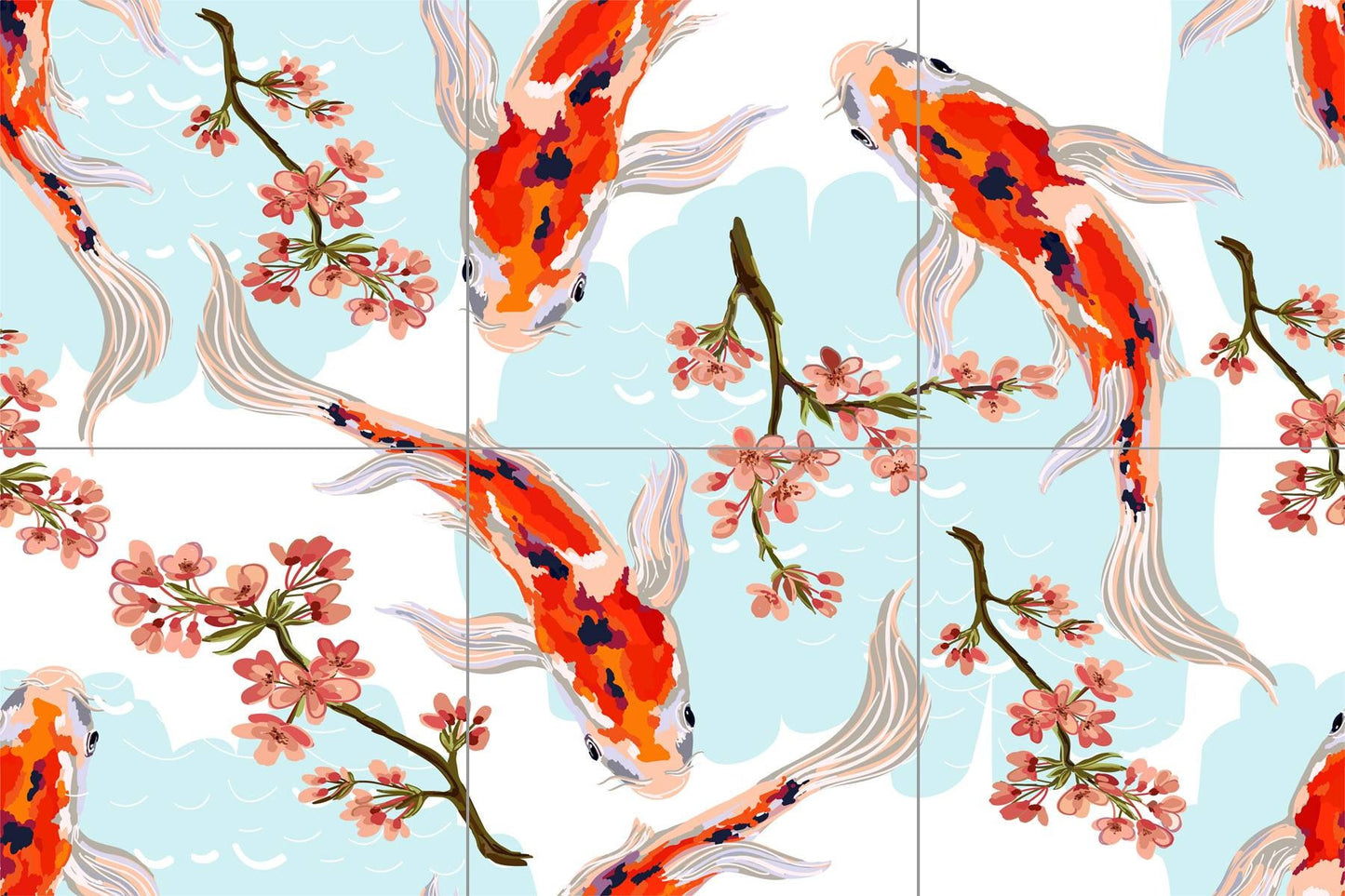 Tile Mural/Mosaic Ceramic Panel of a Japanese Koi Fish Pond Japan Painting - Wall Nature Art - Fish Tile Mural - Gloss Tiles - Tile Mosaic