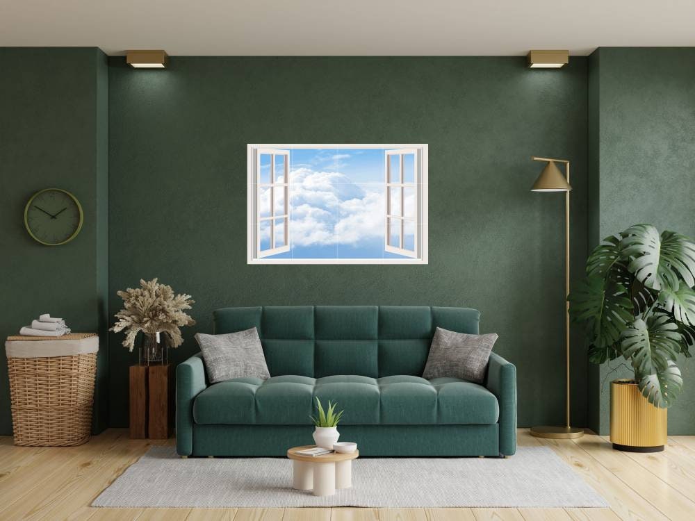 Tile Mural/Mosaic Ceramic of Window View Blue Sky - Window Mural - Sky Wall Art - Nature Tile Mural - Gloss Tiles - Window Tile Mosaic