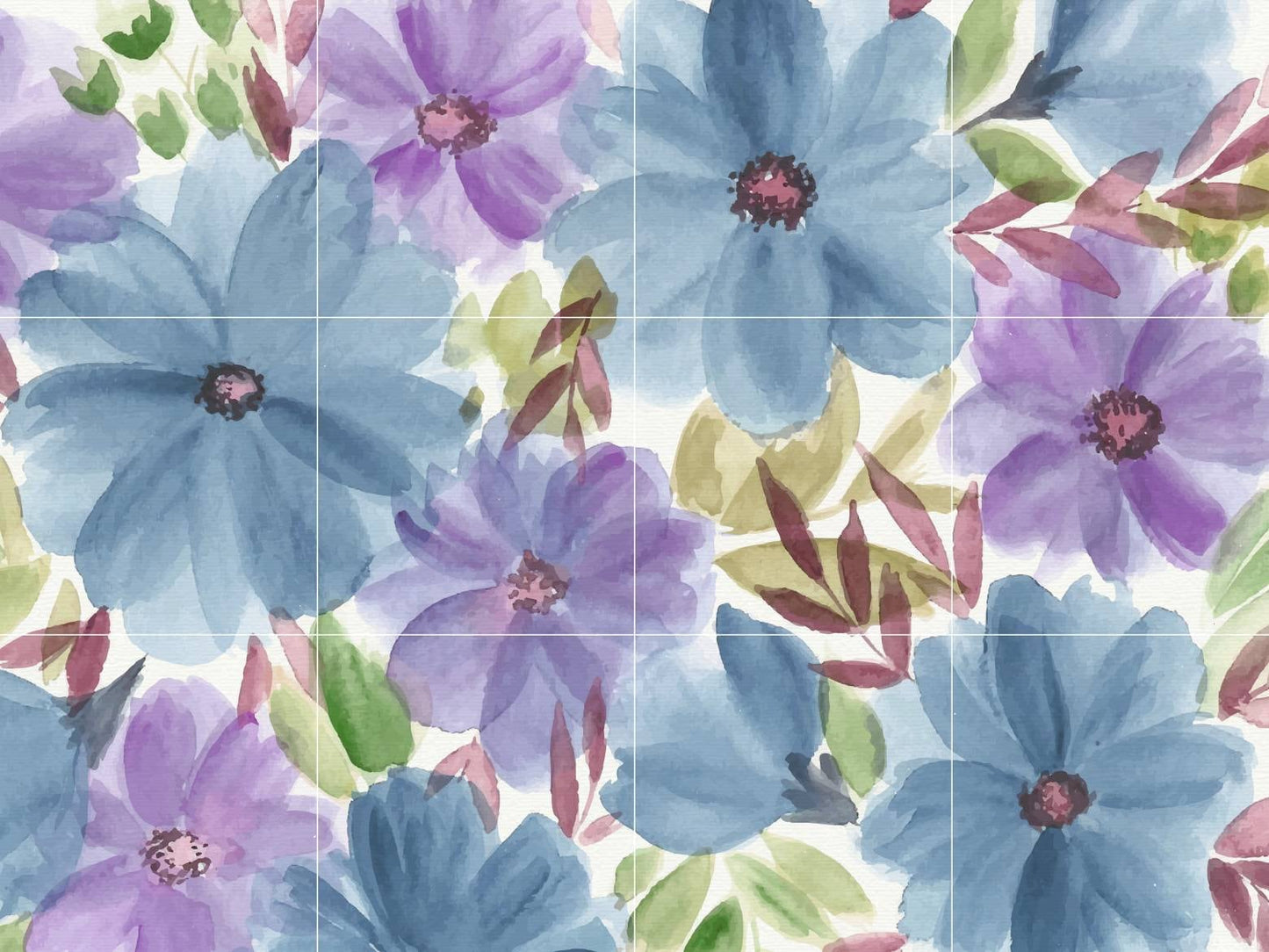 Tile Mural/Mosaic Ceramic of Flowers Watercolour Painting - Garden wall print- Flower Wall Art - Floral Tile Mural -Gloss Tiles -Tile Mosaic