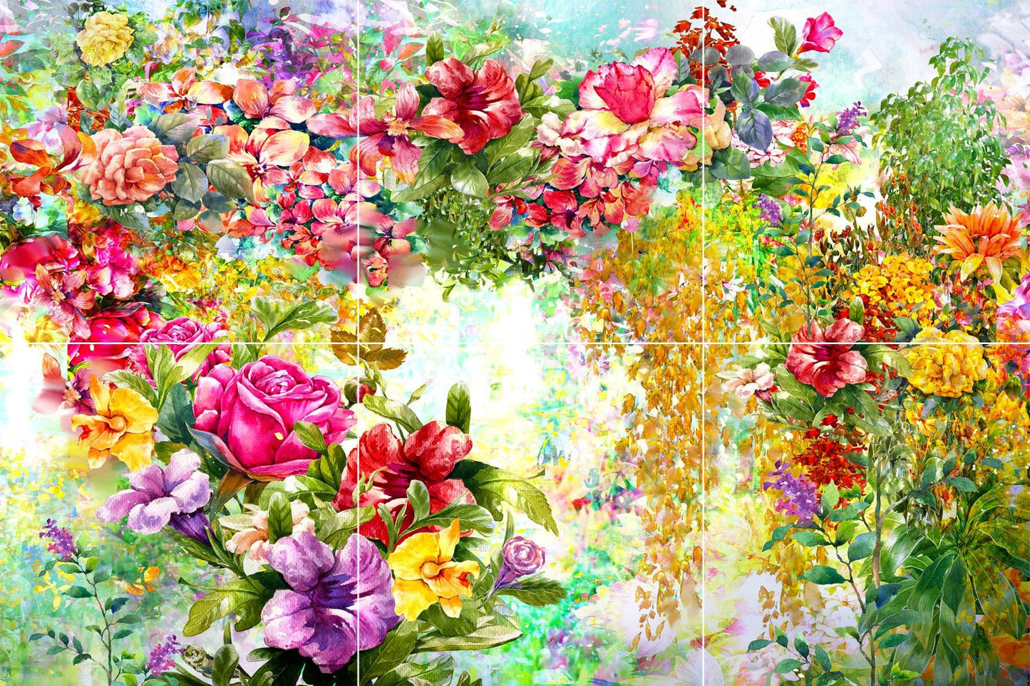 Tile Mural/Mosaic Ceramic of Flowers Watercolour Painting - Garden wall print-Flowers Wall Art -Floral Tile Mural -Gloss Tiles - Tile Mosaic