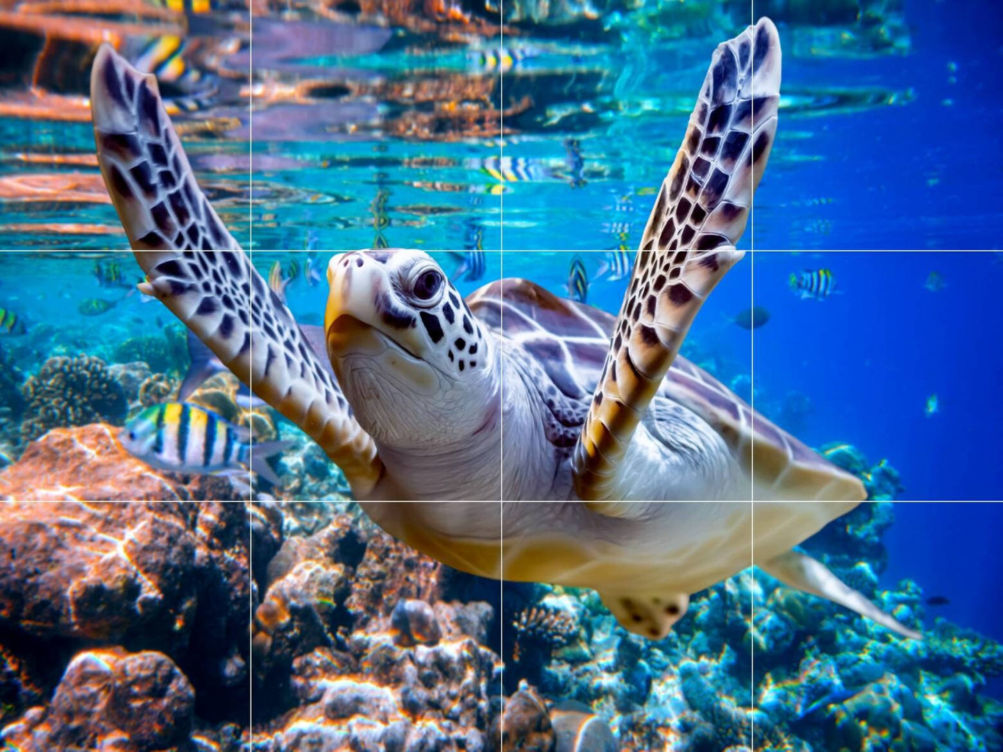 Tile Mural/Mosaic Ceramic Panel of an Ocean Undersea Sea Turtle - Sea Turtle wall print - Sea Turtle Tile Mural - Gloss Tiles - Tile Mosaic