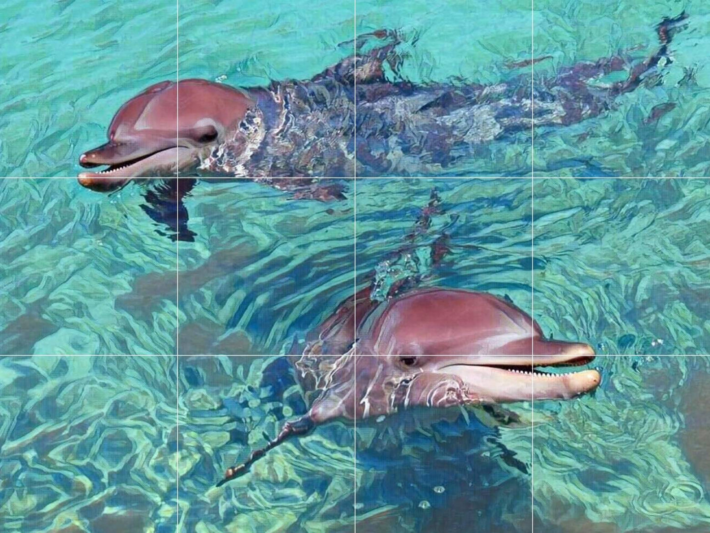 Tile Mural/Mosaic Ceramic Panel of Dolphins - Underwater World Wall Art - Tile Mural Art Print - Tropical Home Decor - Dolphin Tile Mosaic