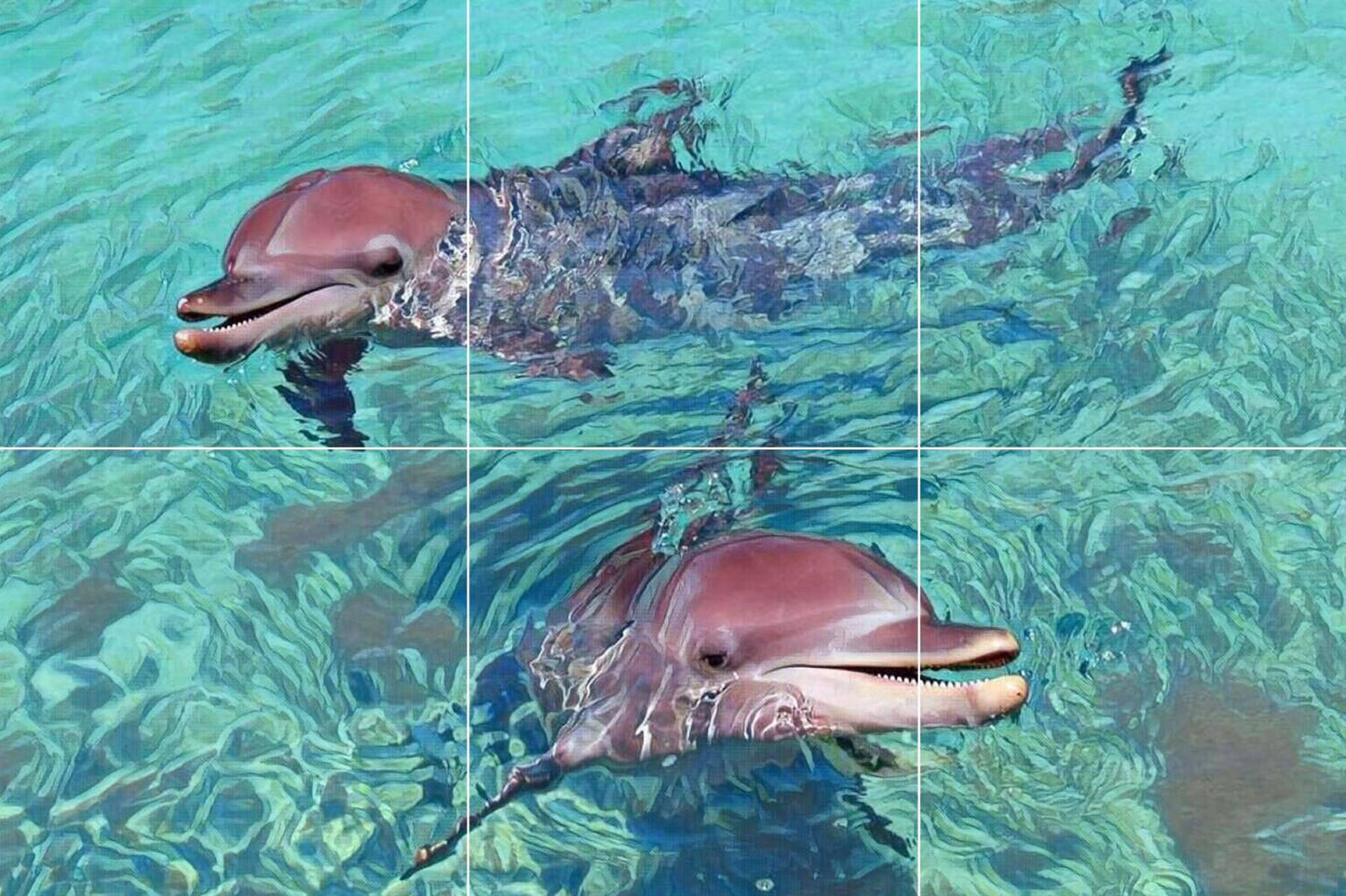 Tile Mural/Mosaic Ceramic Panel of Dolphins - Underwater World Wall Art - Tile Mural Art Print - Tropical Home Decor - Dolphin Tile Mosaic