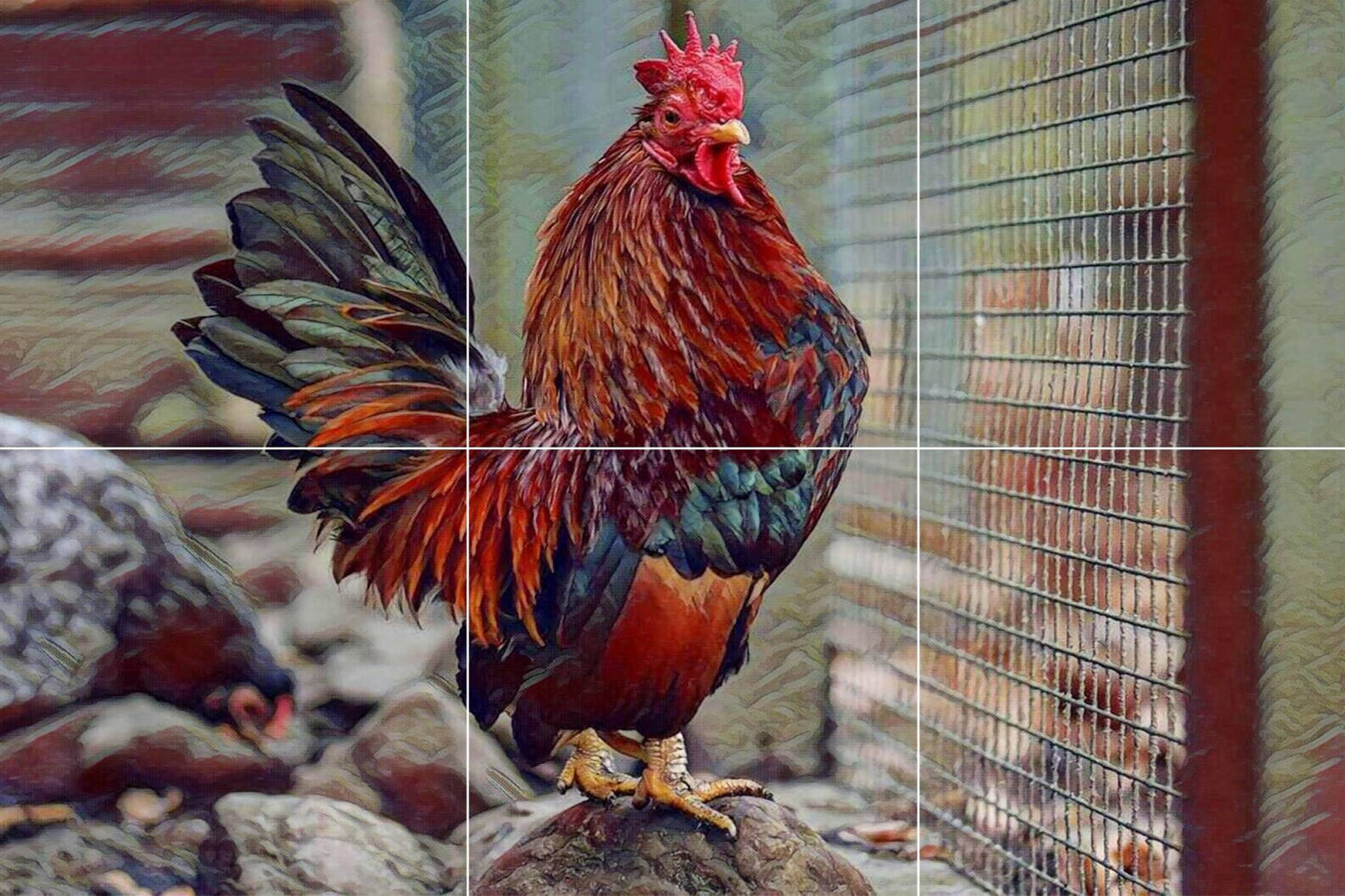 Tile Mural/Mosaic Ceramic Panel of a Rooster-Countryside Mural - Rooster print -Rooster Mural -Tile Mural - Gloss Tiles -Chicken Tile Mosaic