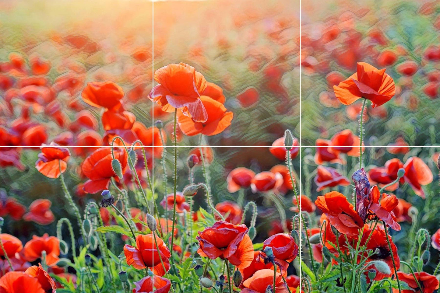 Tile Mural/Mosaic Ceramic Panel of a Poppy Field - Flower Mural - Poppy Wall Art - Tile Mural - Poppy Home Decor - Tile Mosaic