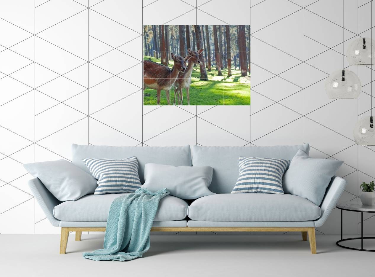 Tile Mural/Mosaic Ceramic Panel of Deers in The Woods - Deer Art Print - Tile Mural Art - Gloss Tiles - Nature Wall Tile Mosaic - Deer Mural