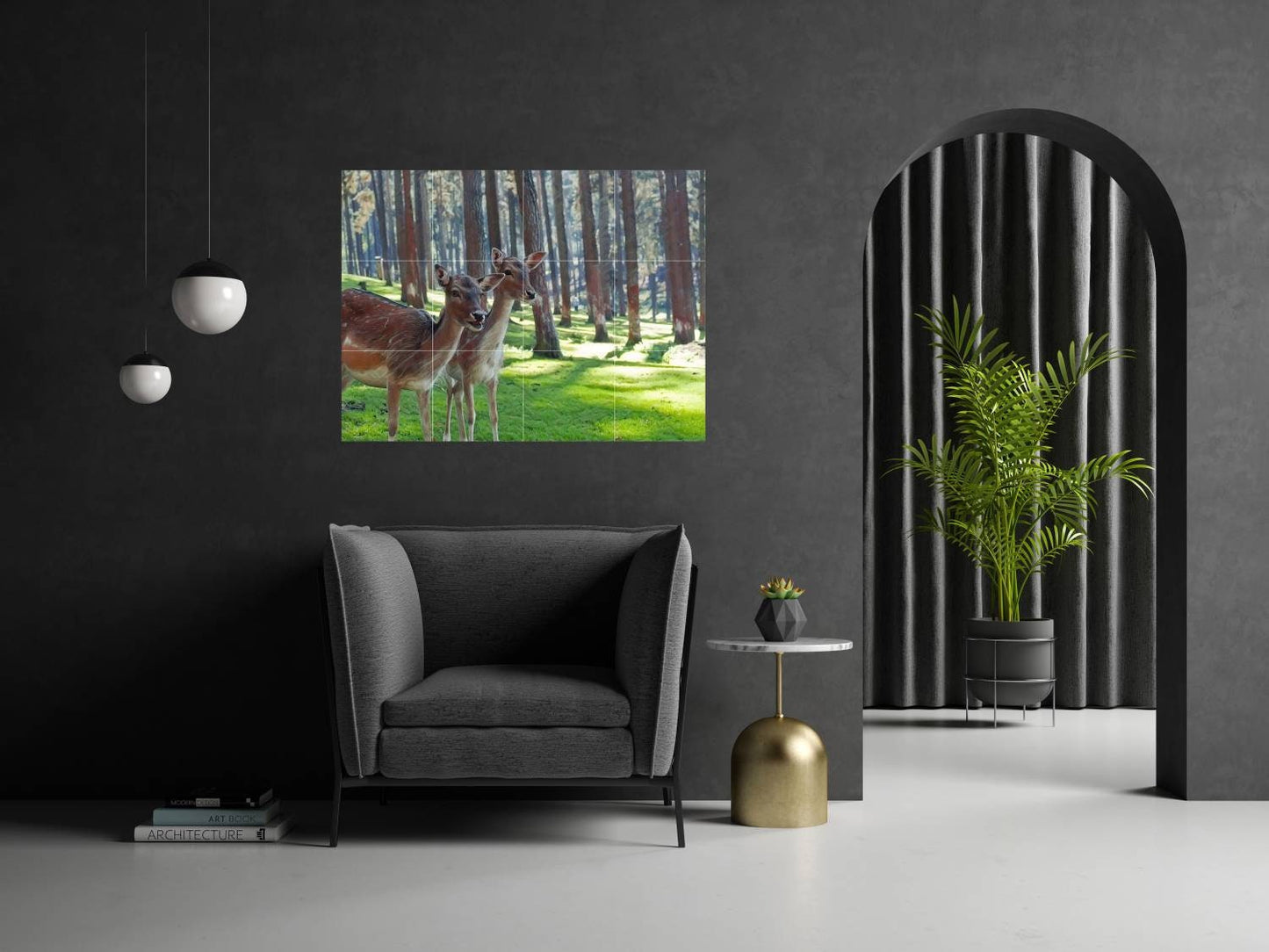 Tile Mural/Mosaic Ceramic Panel of Deers in The Woods - Deer Art Print - Tile Mural Art - Gloss Tiles - Nature Wall Tile Mosaic - Deer Mural