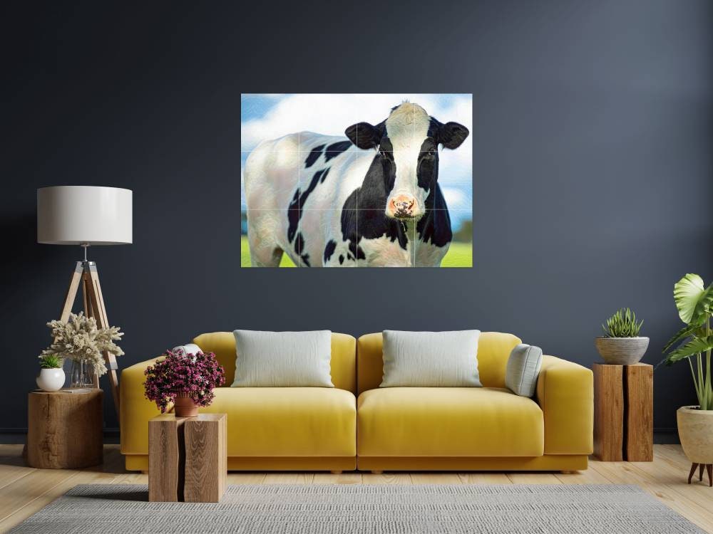 Tile Mural/Mosaic Ceramic Panel of Cows - Countryside Mural - Wall Nature Art - Tile Mural - Gloss Tiles - Cow Tile Mosaic