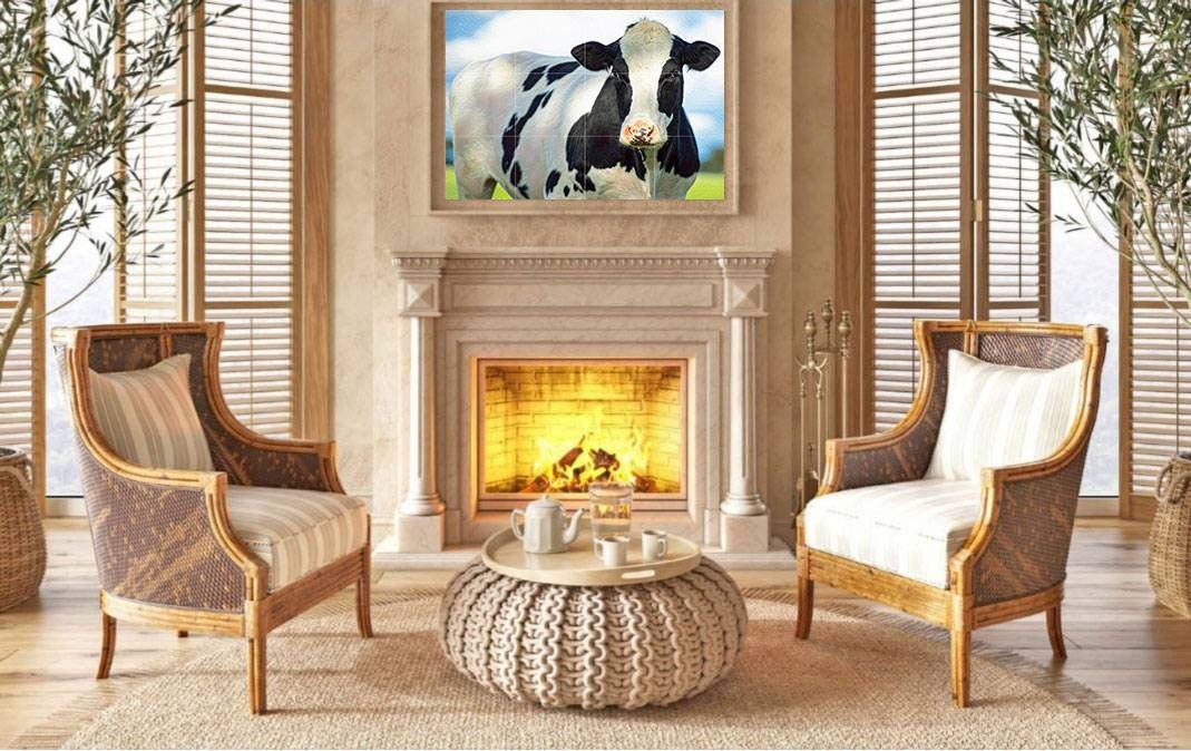 Tile Mural/Mosaic Ceramic Panel of Cows - Countryside Mural - Wall Nature Art - Tile Mural - Gloss Tiles - Cow Tile Mosaic