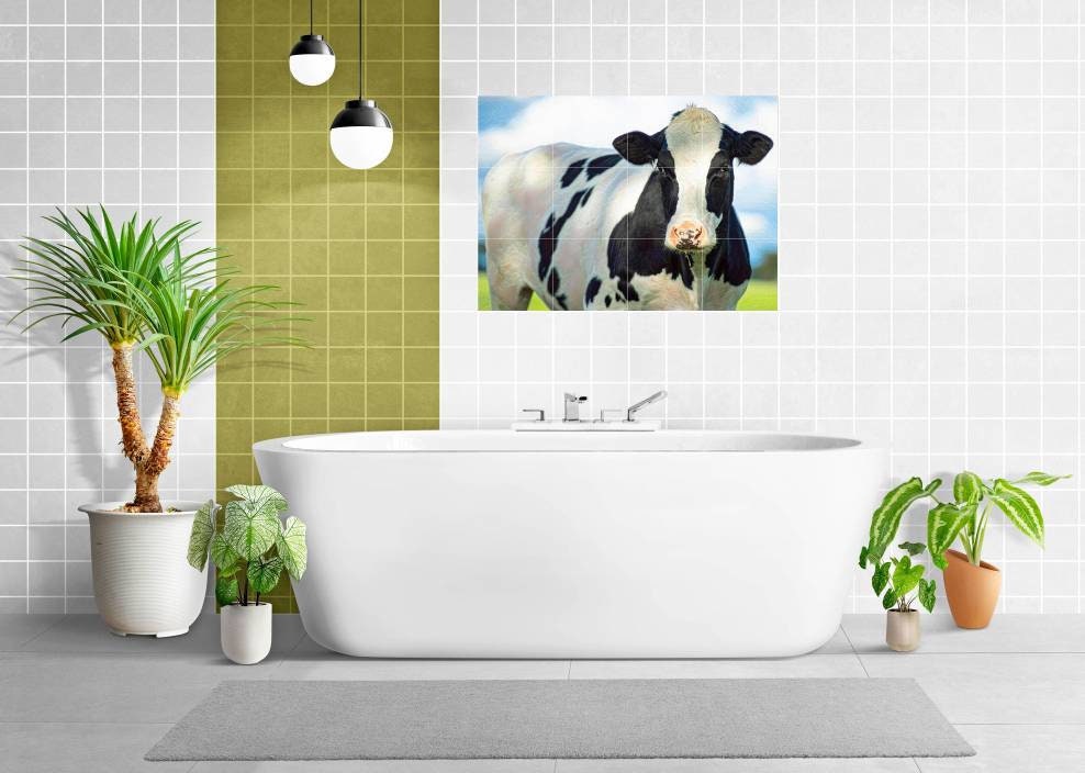 Tile Mural/Mosaic Ceramic Panel of Cows - Countryside Mural - Wall Nature Art - Tile Mural - Gloss Tiles - Cow Tile Mosaic