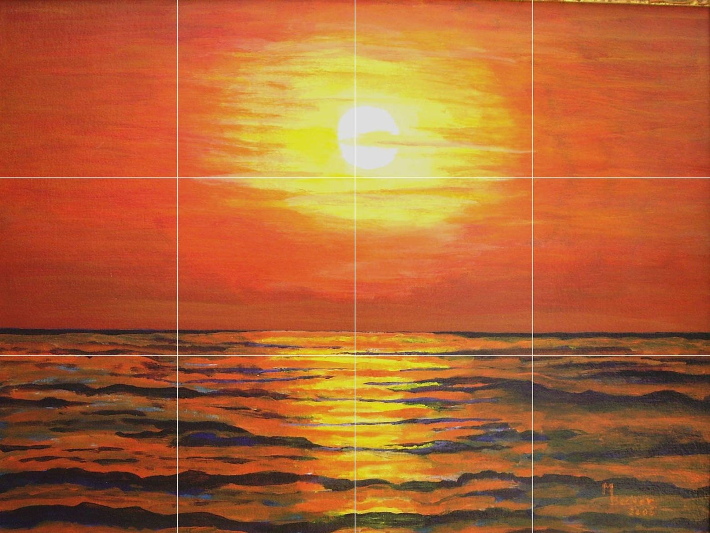 Tile Mural/Mosaic Ceramic Panel of Sea Waves - Sunset Mural - Ocean Waves Wall Mural - Wall Art -Tile Mural Art - Home Decor - Tile Mosaic