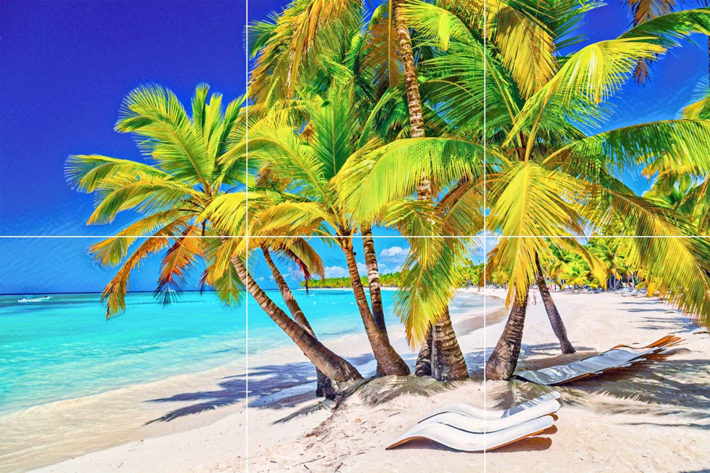 Tile Mural/Mosaic Ceramic Panel of Palm Trees - Sea Mural - Ocean Waves Wall Print- Tropical Tile Mural Art - Home Decor - Beach Tile Mosaic