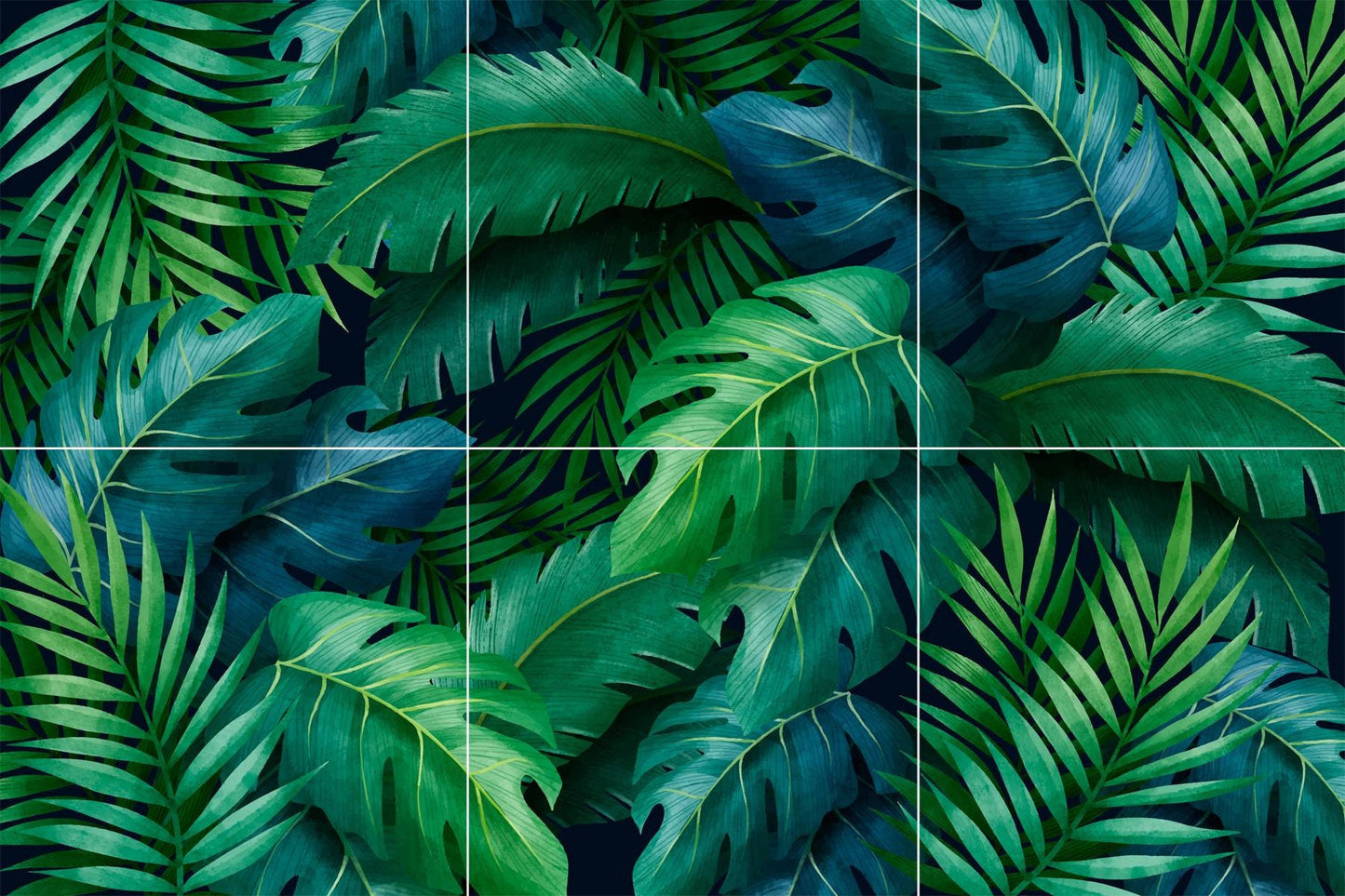 Tile Mural/Mosaic Ceramic Panel of Tropical Leaves Art - Plant Home Decor - Tile Mural - Nature Wall Print- Gloss Tiles - Leaf Tile Mosaic