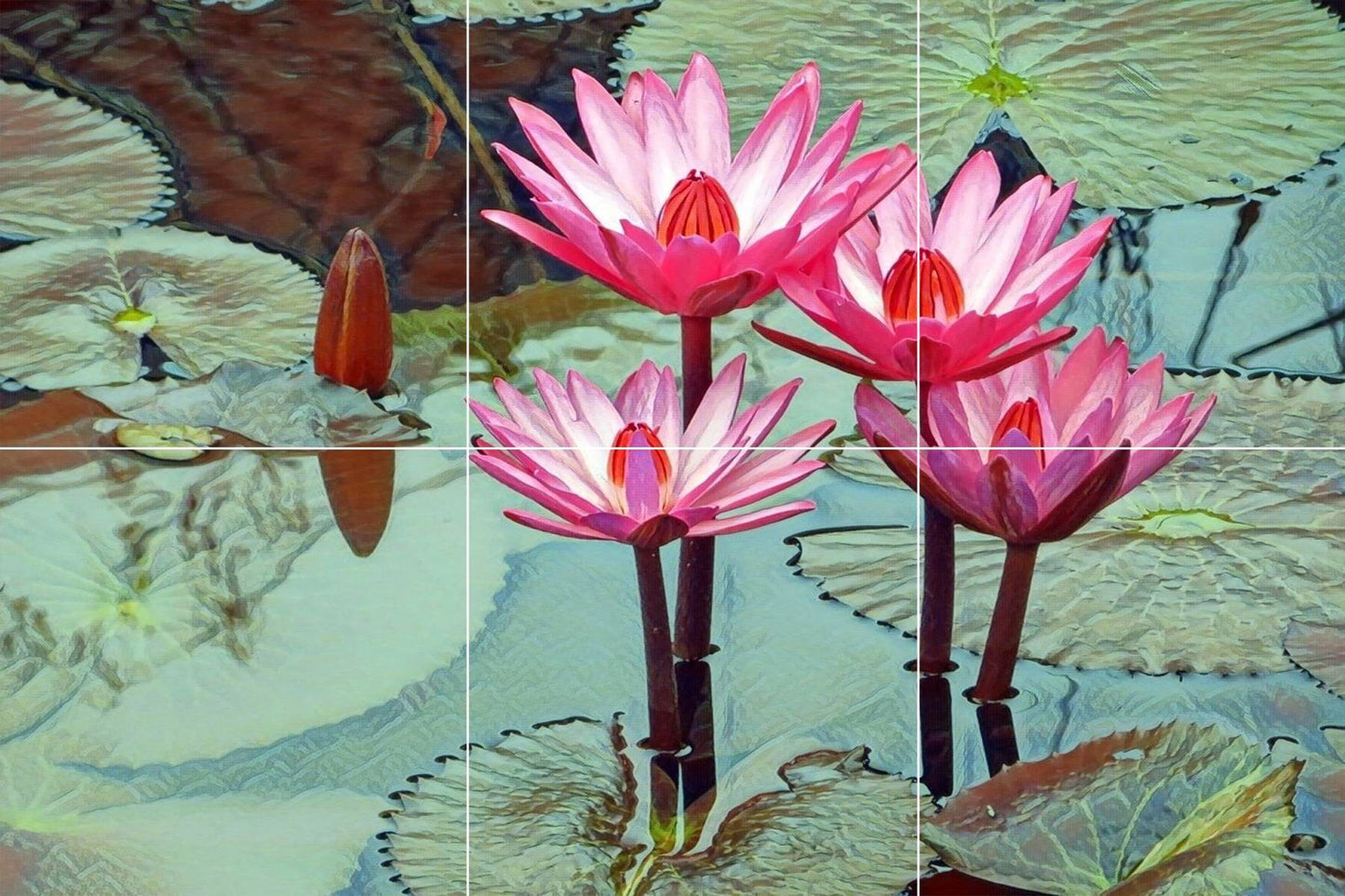 Tile Mural/Mosaic Ceramic Panel of a Water Lily Flower - Floral Wall Nature Art - Tile Mural Art Print - Home Decor - Flower Tile Mosaic