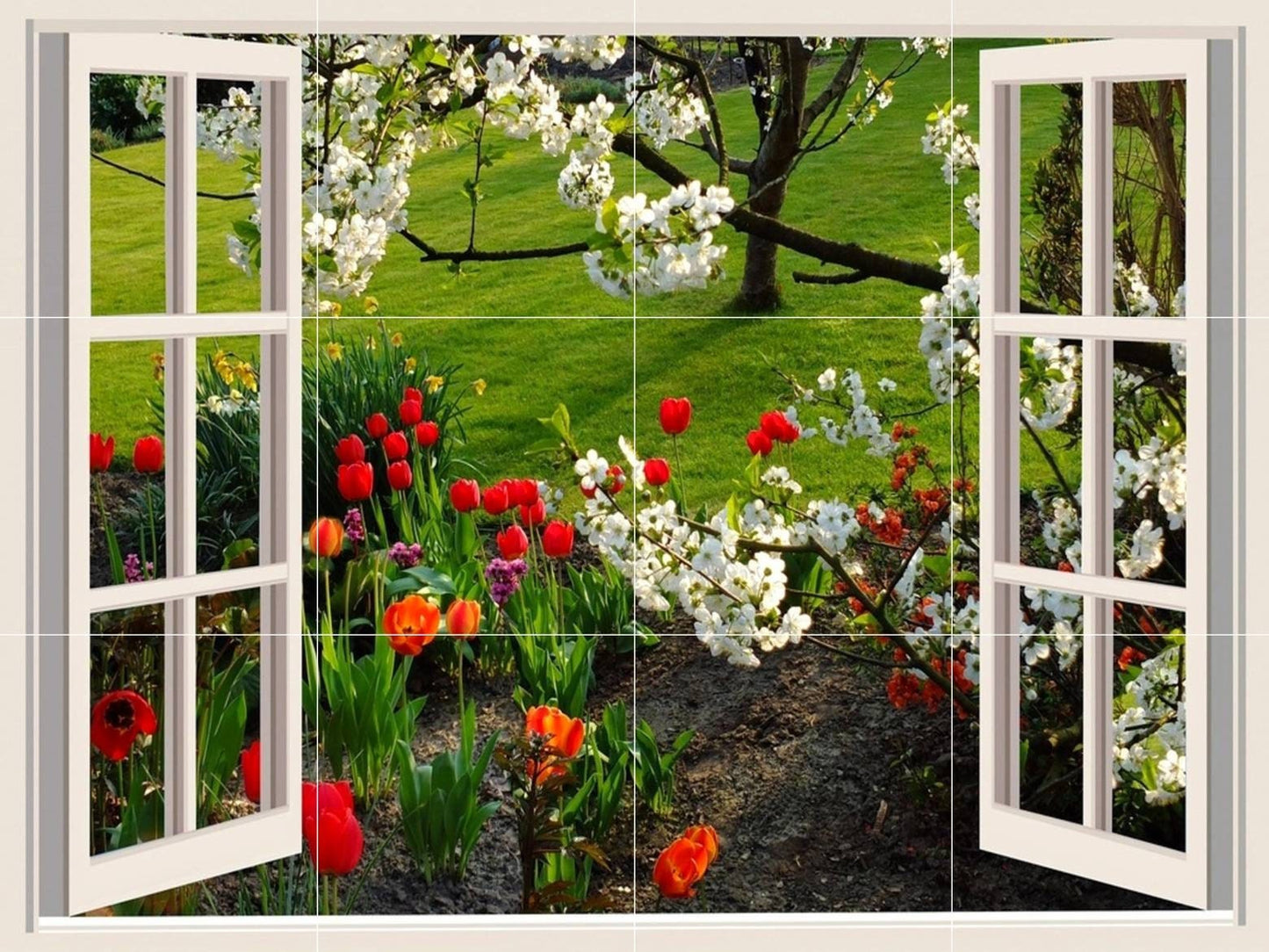 Tile Mural/Mosaic Ceramic Panel of Flowers - Window Mural - Floral Window Wall Art - Flower Tile Mural - Gloss Tiles - Garden Tile Mosaic
