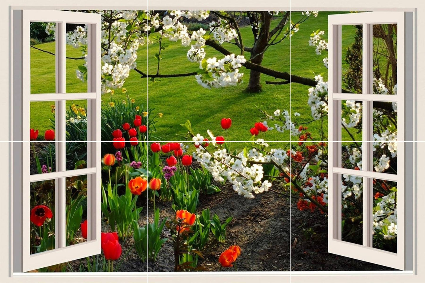 Tile Mural/Mosaic Ceramic Panel of Flowers - Window Mural - Floral Window Wall Art - Flower Tile Mural - Gloss Tiles - Garden Tile Mosaic