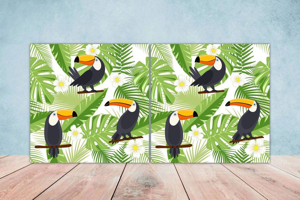 Bird Ceramic Tiles- Set of 2 Bird Flower Wall Art Print Decor Tiles - Kitchen Backsplash Tiles,Table Decorative Tiles,Bathroom Tiles,Coaster
