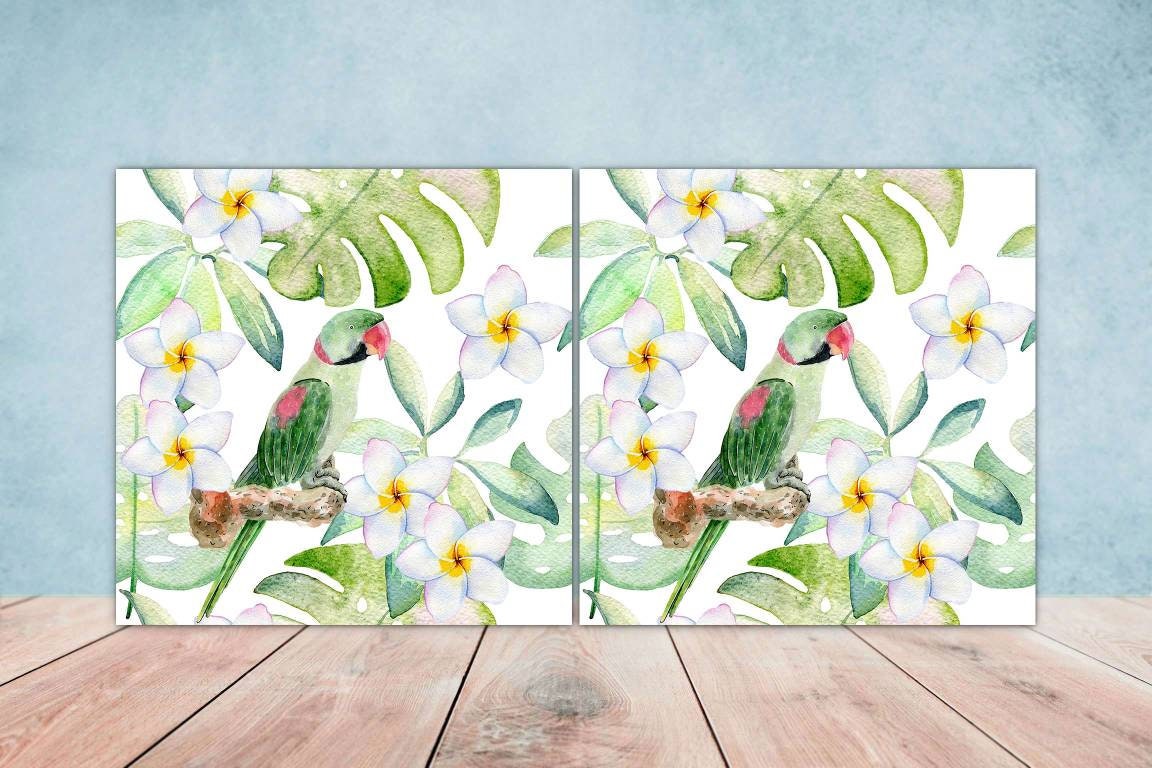 Bird Ceramic Tiles- Set of 2 Bird Flower Wall Art Print Decor Tiles - Kitchen Backsplash Tiles,Table Decorative Tiles,Bathroom Tiles,Coaster