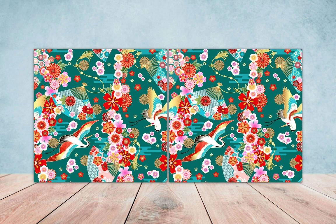 Bird Ceramic Tiles- Set of 2 Bird Flower Wall Art Print Decor Tiles - Kitchen Backsplash Tiles,Table Decorative Tiles,Bathroom Tiles,Coaster