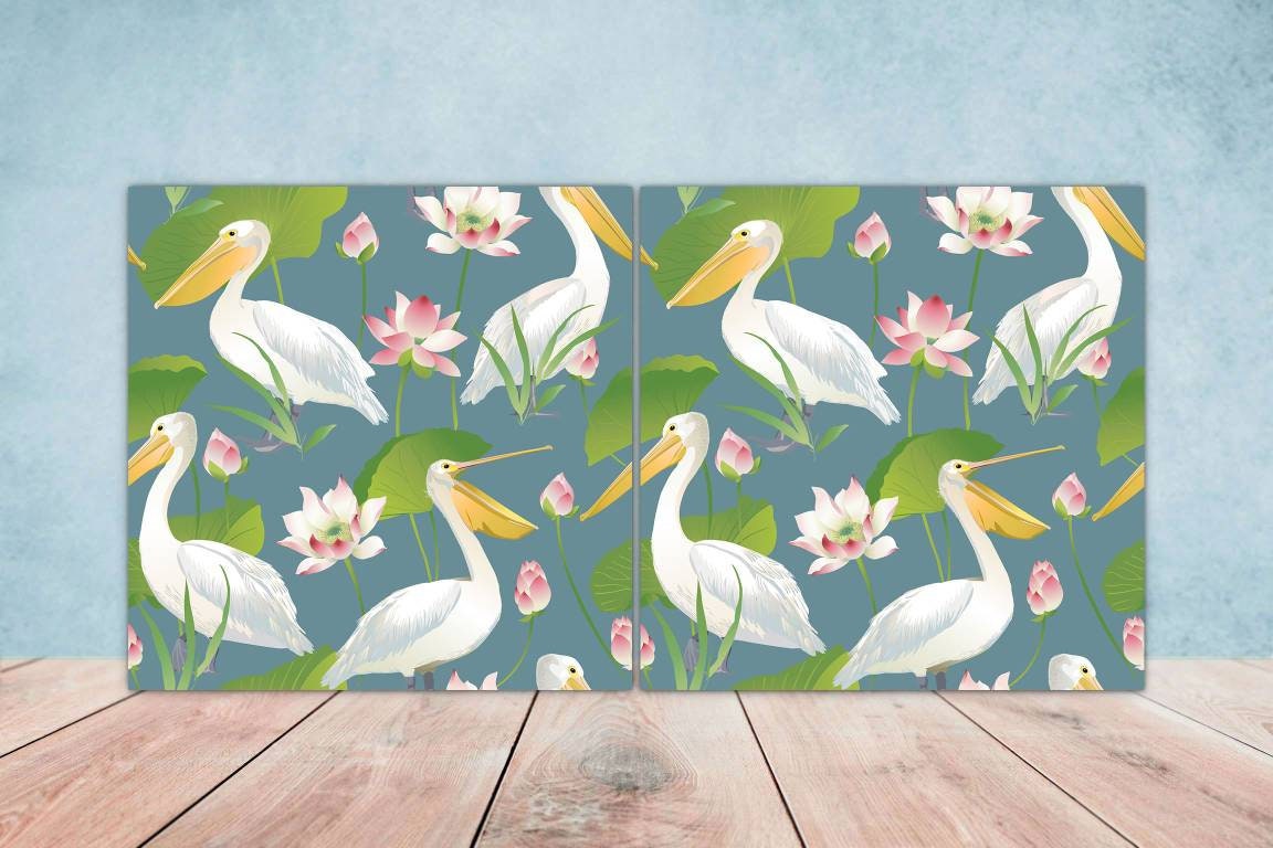 Bird Ceramic Tiles- Set of 2 Bird Flower Wall Art Print Decor Tiles - Kitchen Backsplash Tiles,Table Decorative Tiles,Bathroom Tiles,Coaster