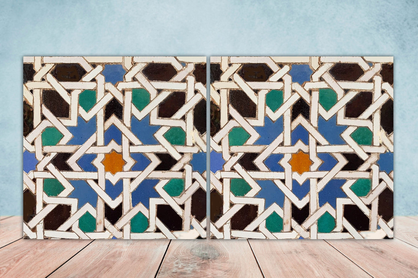 Moroccan Ceramic Tiles - Set of 2 Moroccan Wall Decor Tiles - Kitchen Backsplash Tiles, Table Decorative Tiles, Bathroom Tiles, Coaster