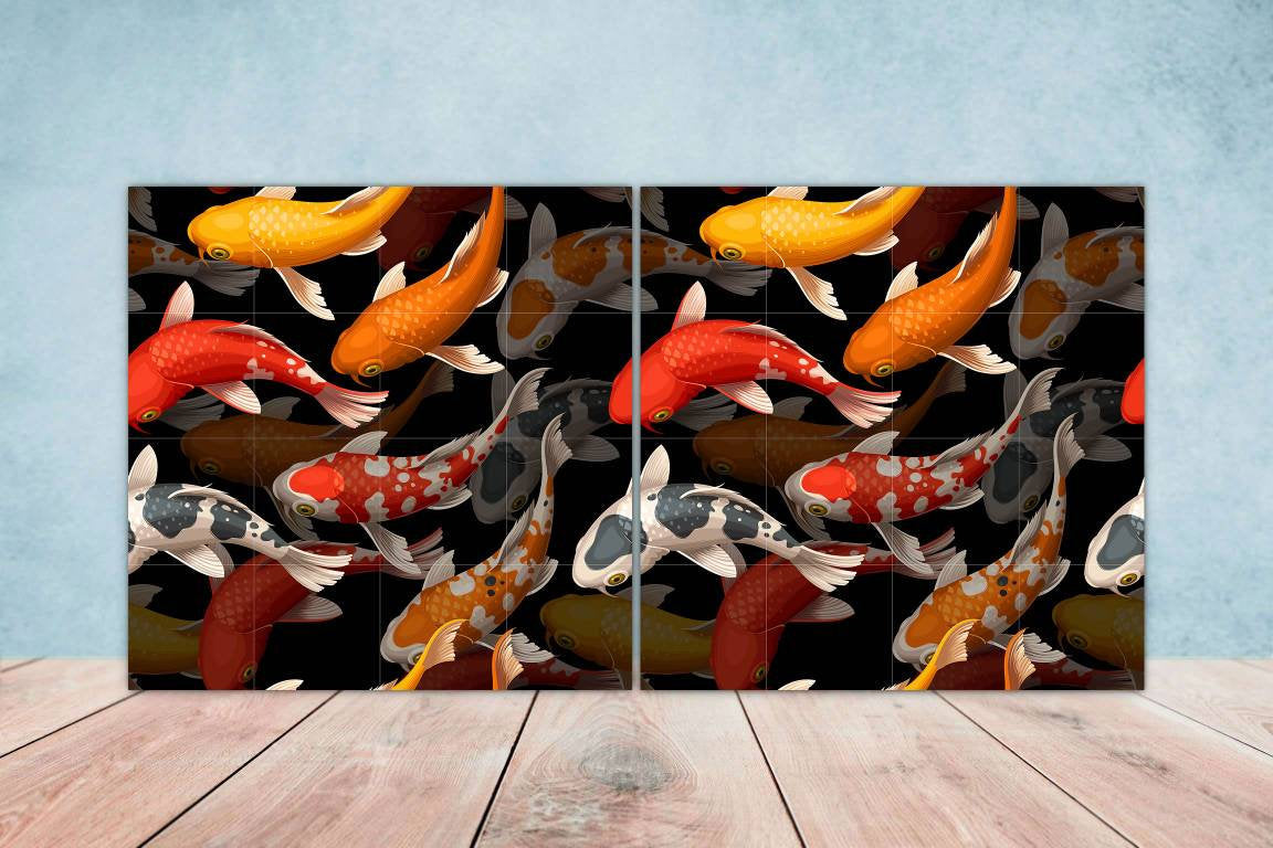 Koi Fish Ceramic Tile - Japanese Tiles -Set of 2 Wall Decor Tiles -Kitchen Backsplash Tiles,Table Decorative Tiles,Bathroom, Coaster