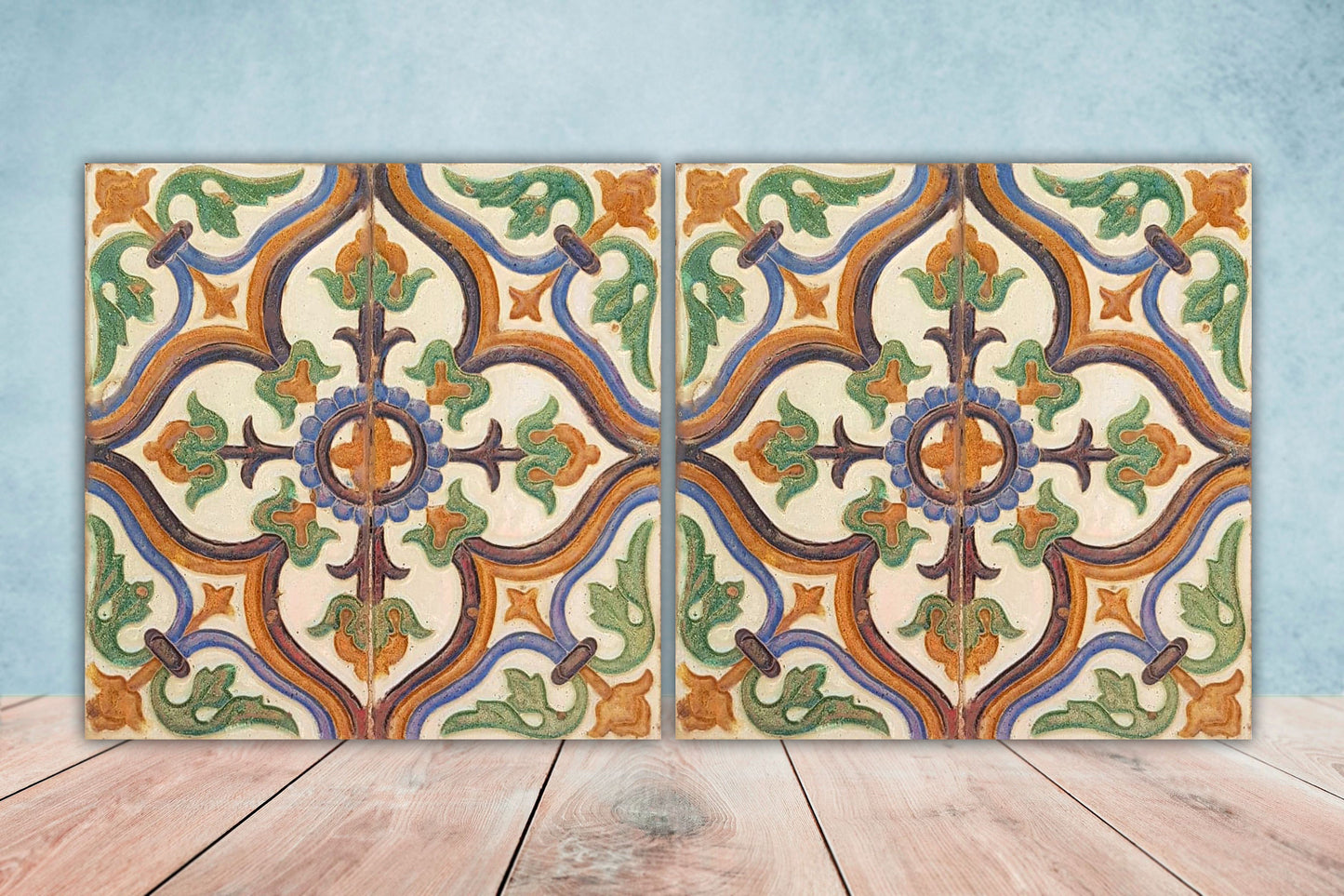 Moroccan Ceramic Tiles - Set of 2 Moroccan Wall Decor Tiles - Kitchen Backsplash Tiles, Table Decorative Tiles, Bathroom Tiles, Coaster