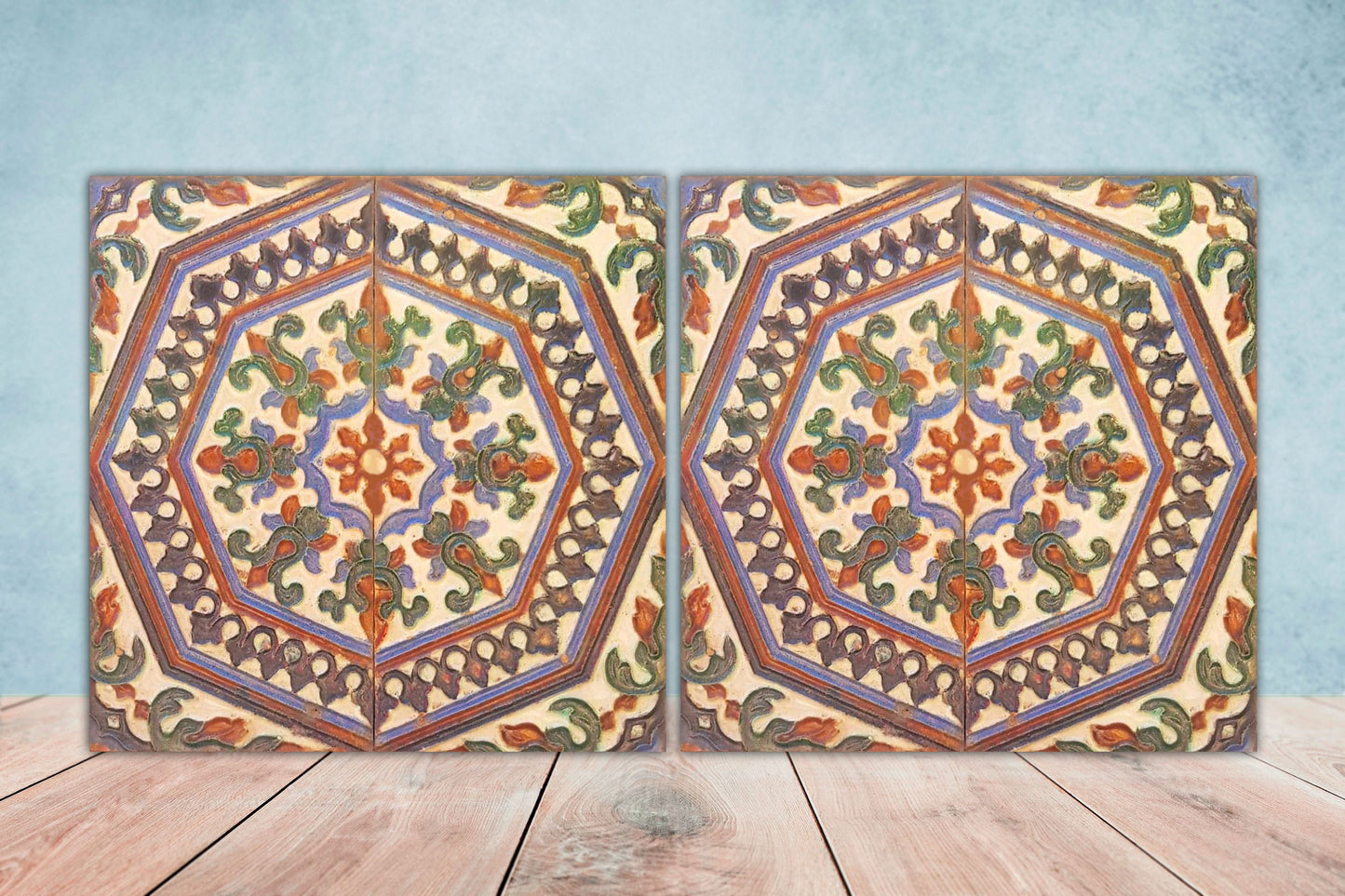 Moroccan Ceramic Tiles - Set of 2 Moroccan Wall Decor Tiles - Kitchen Backsplash Tiles, Table Decorative Tiles, Bathroom Tiles, Coaster