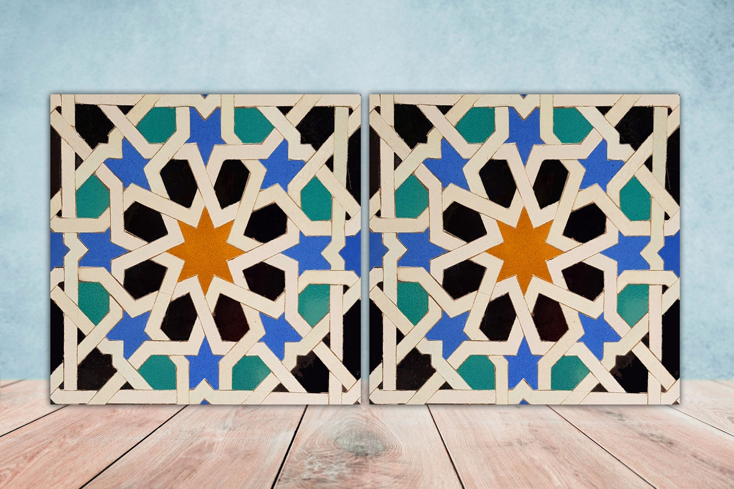Moroccan Ceramic Tiles - Set of 2 Moroccan Wall Decor Tiles - Kitchen Backsplash Tiles, Table Decorative Tiles, Bathroom Tiles, Coaster