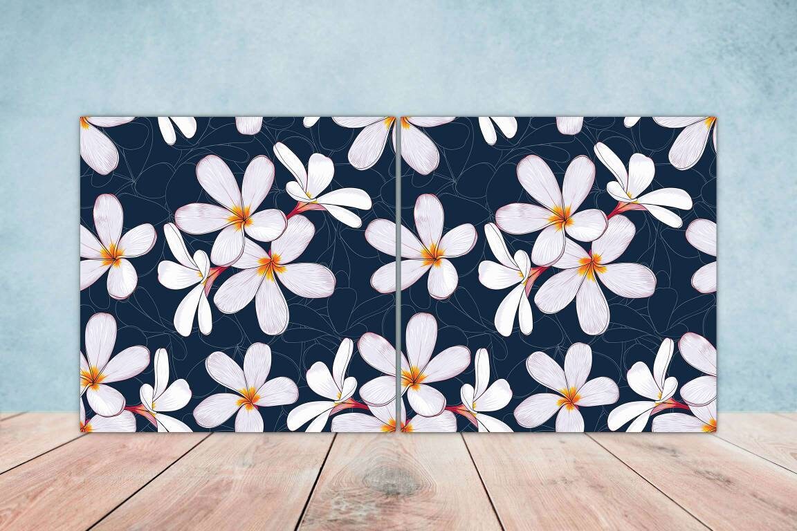 Floral Tiles Flowers Design - Set of 2 Flower Wall Decor Tiles, Kitchen Backsplash Tiles, Table Decorative Tiles, Bathroom Tiles, Coaster