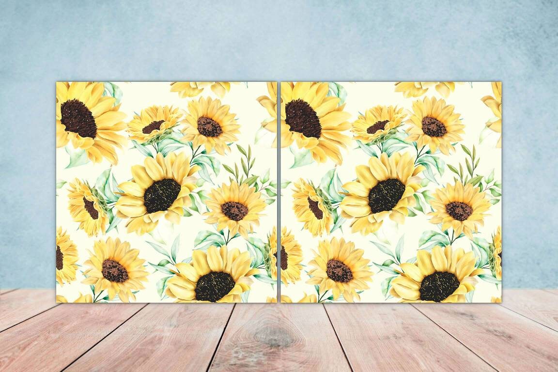 Floral Sunflower Tiles Flowers Design - Set of 2 Flower Wall Decor Tiles, Kitchen Backsplash Tiles, Table Decorative Tiles, Bathroom Tiles