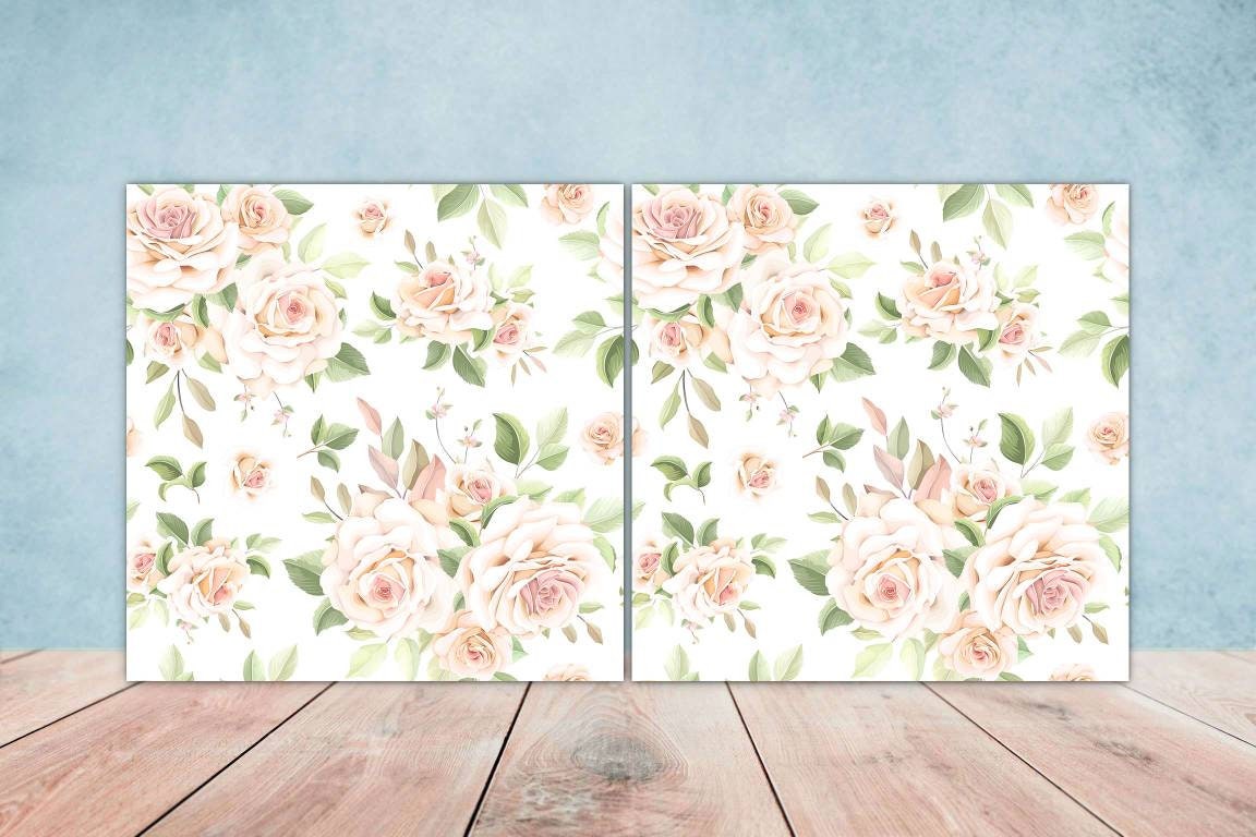 Floral Rose Tiles Flowers Design - Set of 2 Flower Roses Wall Decor Tiles, Kitchen Backsplash Tiles, Table Decorative Tiles, Bathroom Tiles
