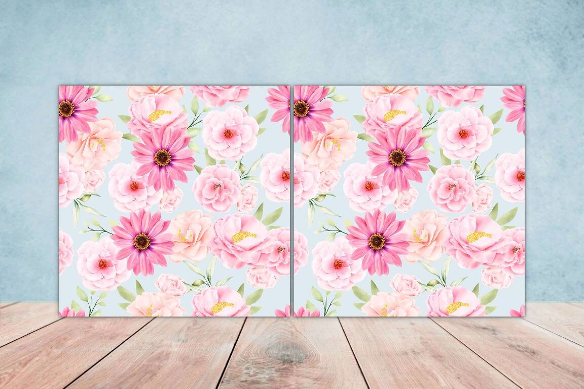 Floral Tiles Flowers Design - Set of 2 Flower Wall Decor Tiles, Kitchen Backsplash Tiles, Table Decorative Tiles, Bathroom Tiles, Coaster