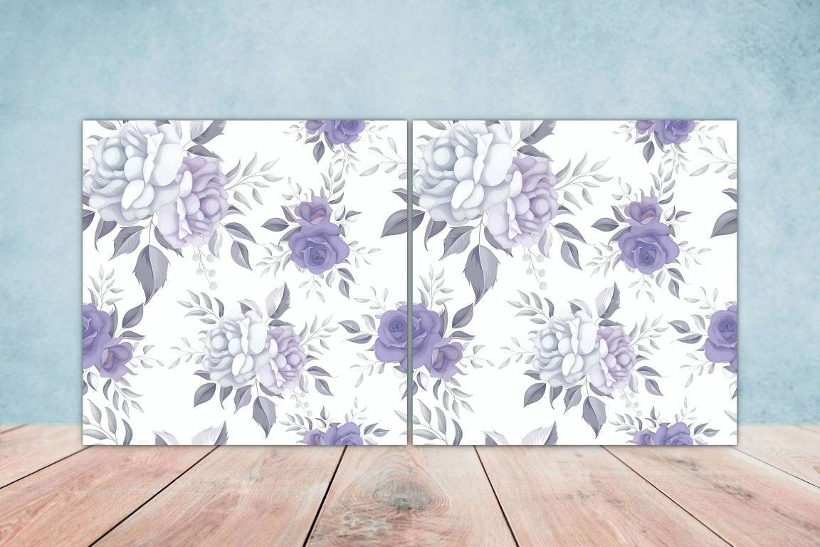 Floral Tiles Flower Design - Set of 2 Flowers Wall Decor Tiles, Kitchen Backsplash Tiles, Table Decorative Tiles, Bathroom Tiles