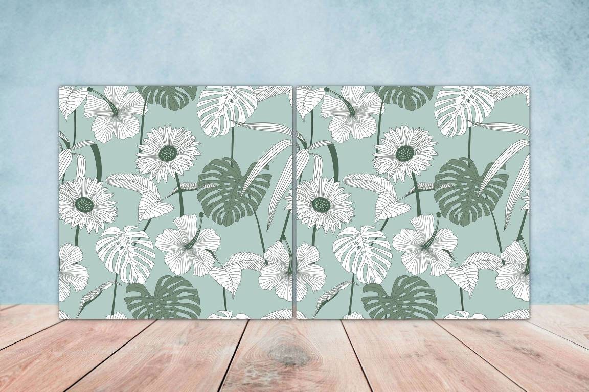 Floral Tiles Flower Design - Set of 2 Flowers Wall Decor Tiles, Kitchen Backsplash Tiles, Table Decorative Tiles, Bathroom Tiles