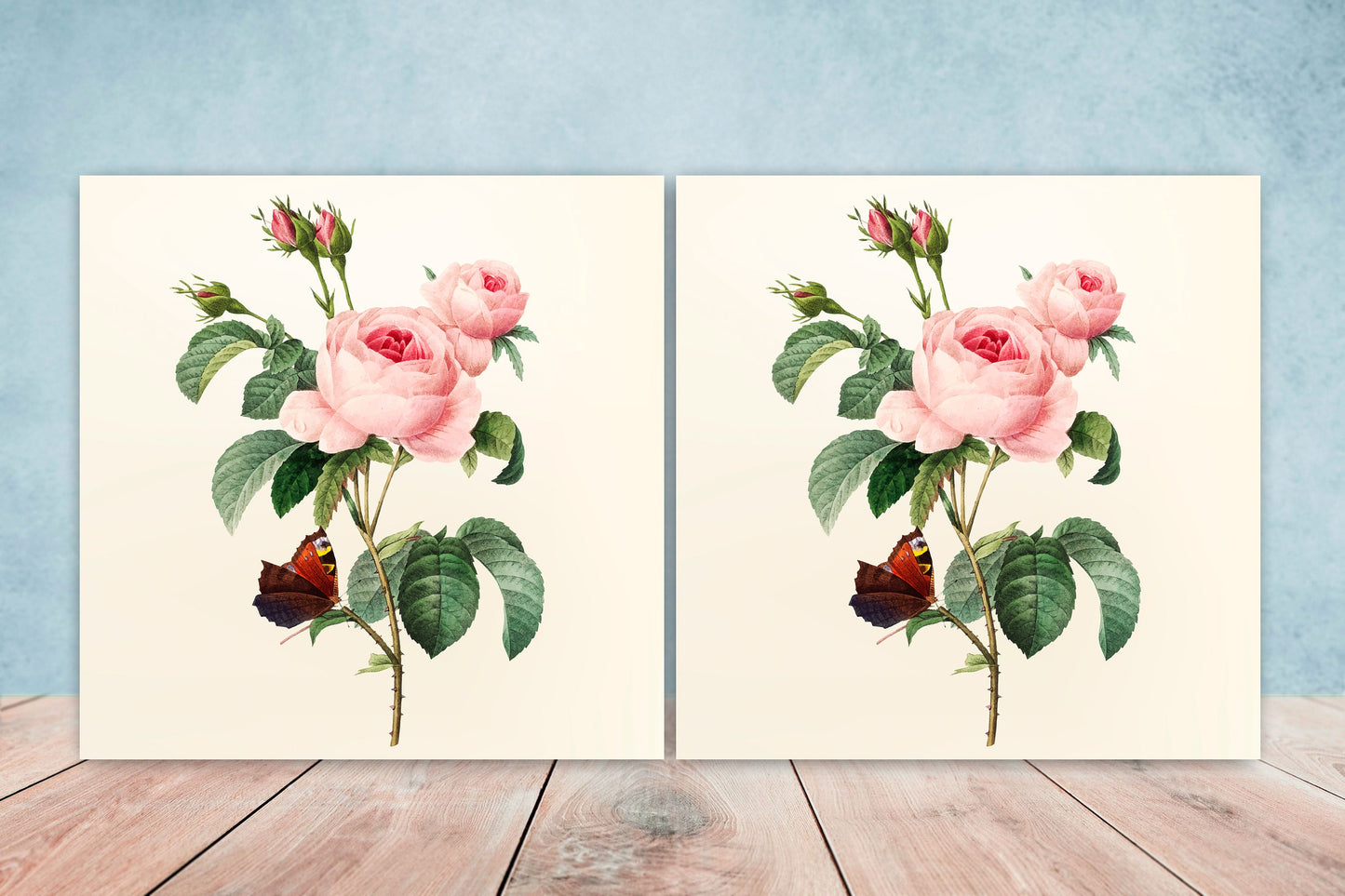 Floral Roses Tiles Flowers Design - Set of 2 Flower Wall Decor Tiles - Kitchen Backsplash Tiles, Table Decorative Tiles, Bathroom Tiles,