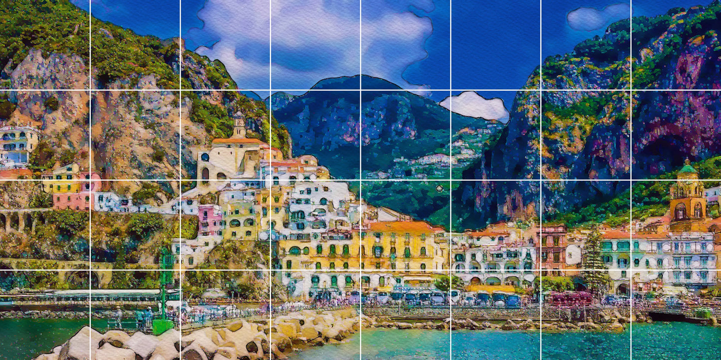 Tile Mural/Mosaic Ceramic Panel of Amalfi coast - Amalfi coast print - Amalfi Print- Amalfi Wall Art - Tile Mural - Gloss Tiles -Tile Mosaic