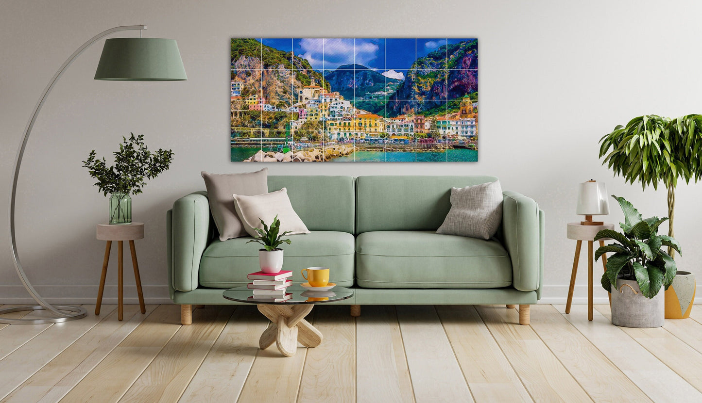 Tile Mural/Mosaic Ceramic Panel of Amalfi coast - Amalfi coast print - Amalfi Print- Amalfi Wall Art - Tile Mural - Gloss Tiles -Tile Mosaic