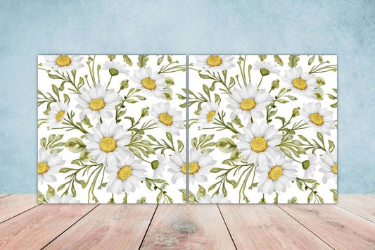 Floral Daisy Tiles Flowers Design - Set of 2 Flower Wall Decor Tiles,Kitchen Backsplash Tiles,Table Decorative Tiles, Bathroom Tiles,Coaster