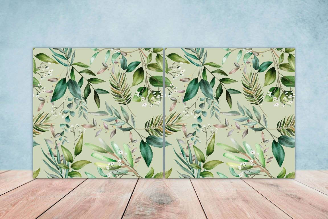 Leaf Tiles Design - Set of 2 Leaves Wall Botanical Art Decor Tiles, Kitchen Backsplash Tiles,Table Decorative Tiles, Bathroom Tiles, Coaster