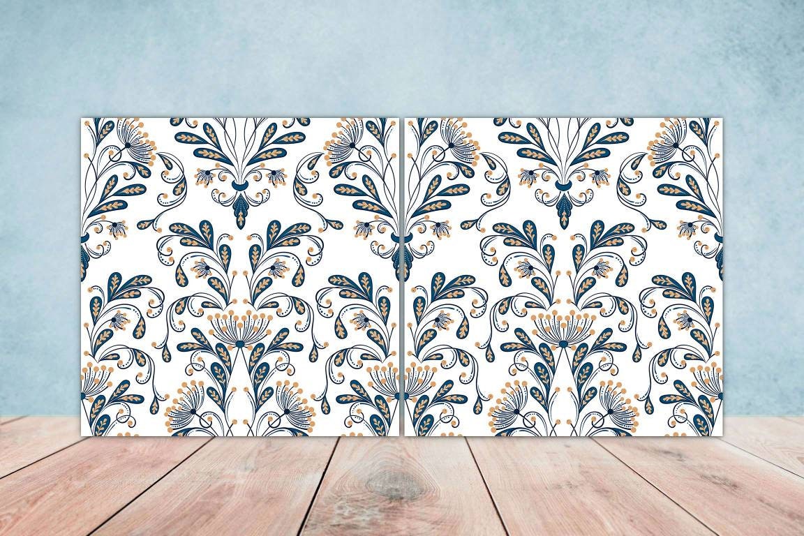 Floral Tiles Flowers Design - Set of 2 Flower Wall Decor Tiles, Kitchen Backsplash Tiles, Table Decorative Tiles, Bathroom Tiles, Coaster
