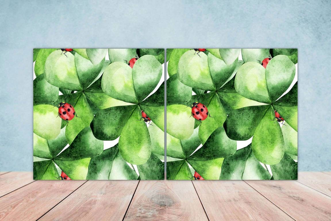 Floral Tiles Flower Ladybird Design - Set of 2 Flowers Wall Decor Tiles, Kitchen Backsplash Tiles, Table Decorative Tiles, Bathroom Tiles