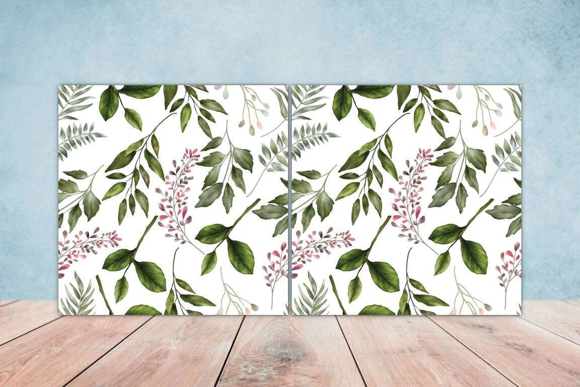 Floral Tiles Flower Design - Set of 2 Flowers Wall Decor Tiles, Kitchen Backsplash Tiles, Table Decorative Tiles, Bathroom Tiles