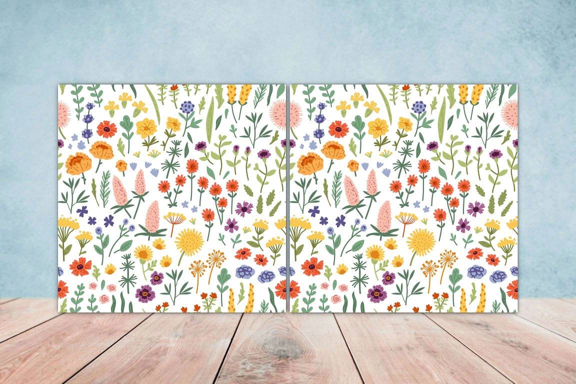 Floral Tiles Flower Design - Set of 2 Flowers Wall Decor Tiles, Kitchen Backsplash Tiles, Table Decorative Tiles, Bathroom Tiles