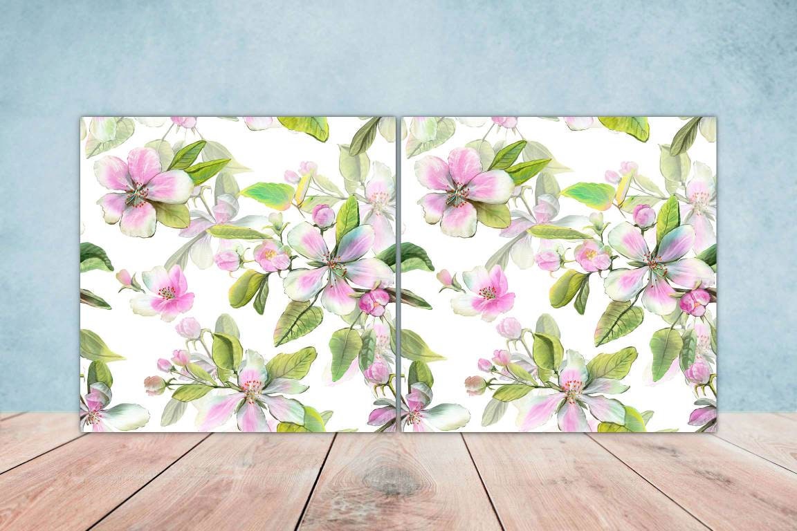Floral Tiles Flower Design - Set of 2 Flowers Wall Decor Tiles, Kitchen Backsplash Tiles, Table Decorative Tiles, Bathroom Tiles