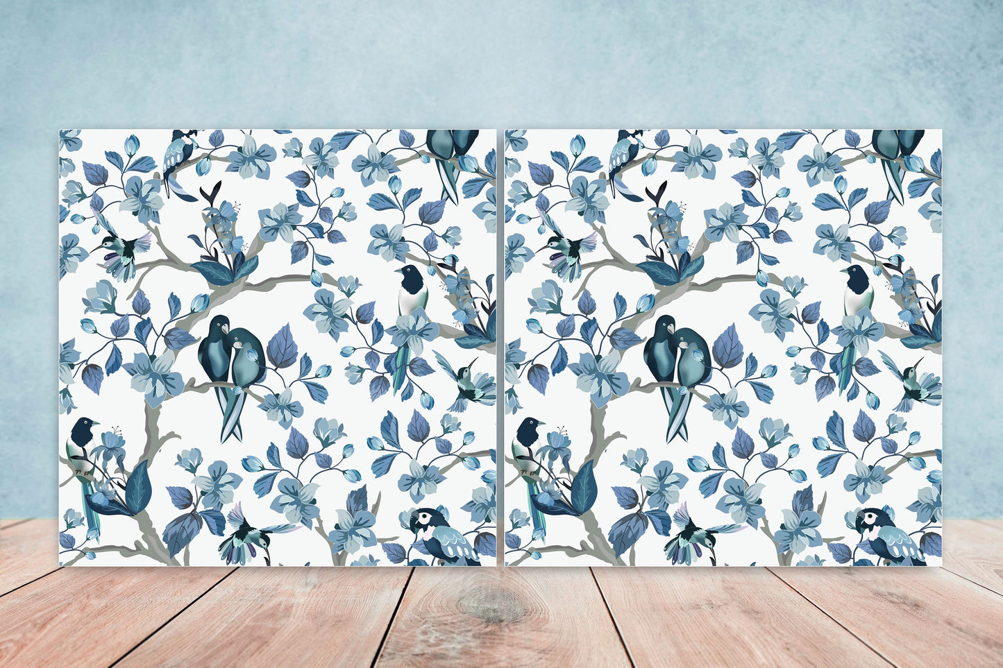 Birds and Flowers Ceramic tiles - Set of 2 Wall Décor Tiles - Kitchen Backsplash Tiles, Table Decorative Tiles, Bathroom Tiles, Wall tiles